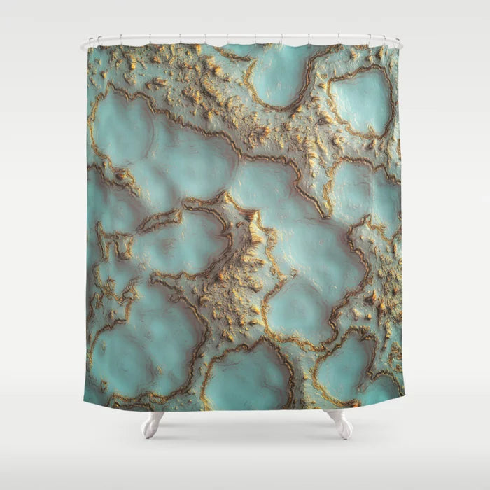Aqua Coral Reef Abstract Gold Marine Shower Curtain