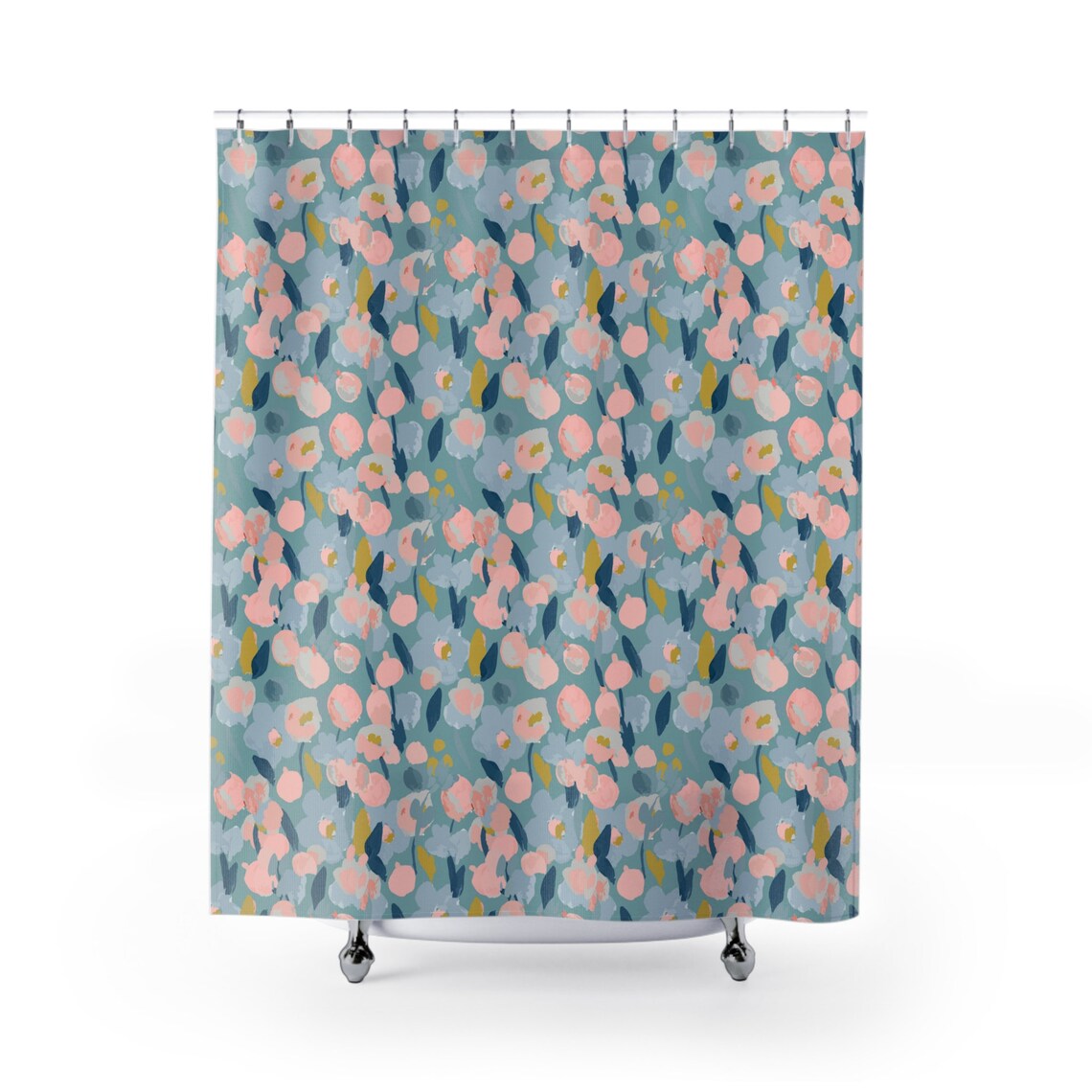 Blue and Pink Abstract Floral Art Shower Curtain