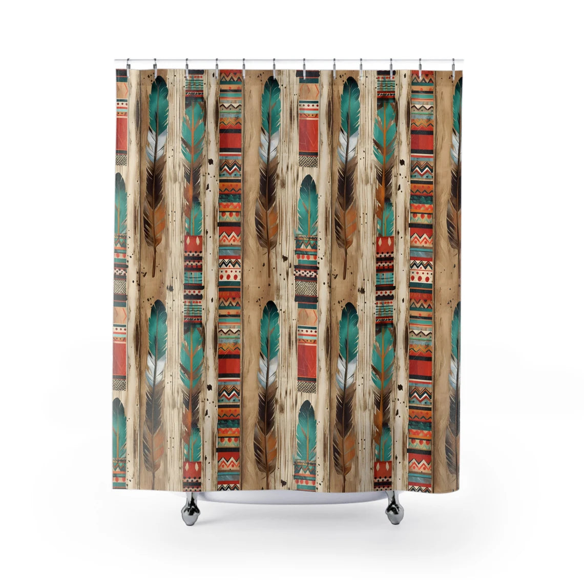 Boho Feathers Aztec Print Western Decor Shower Curtain