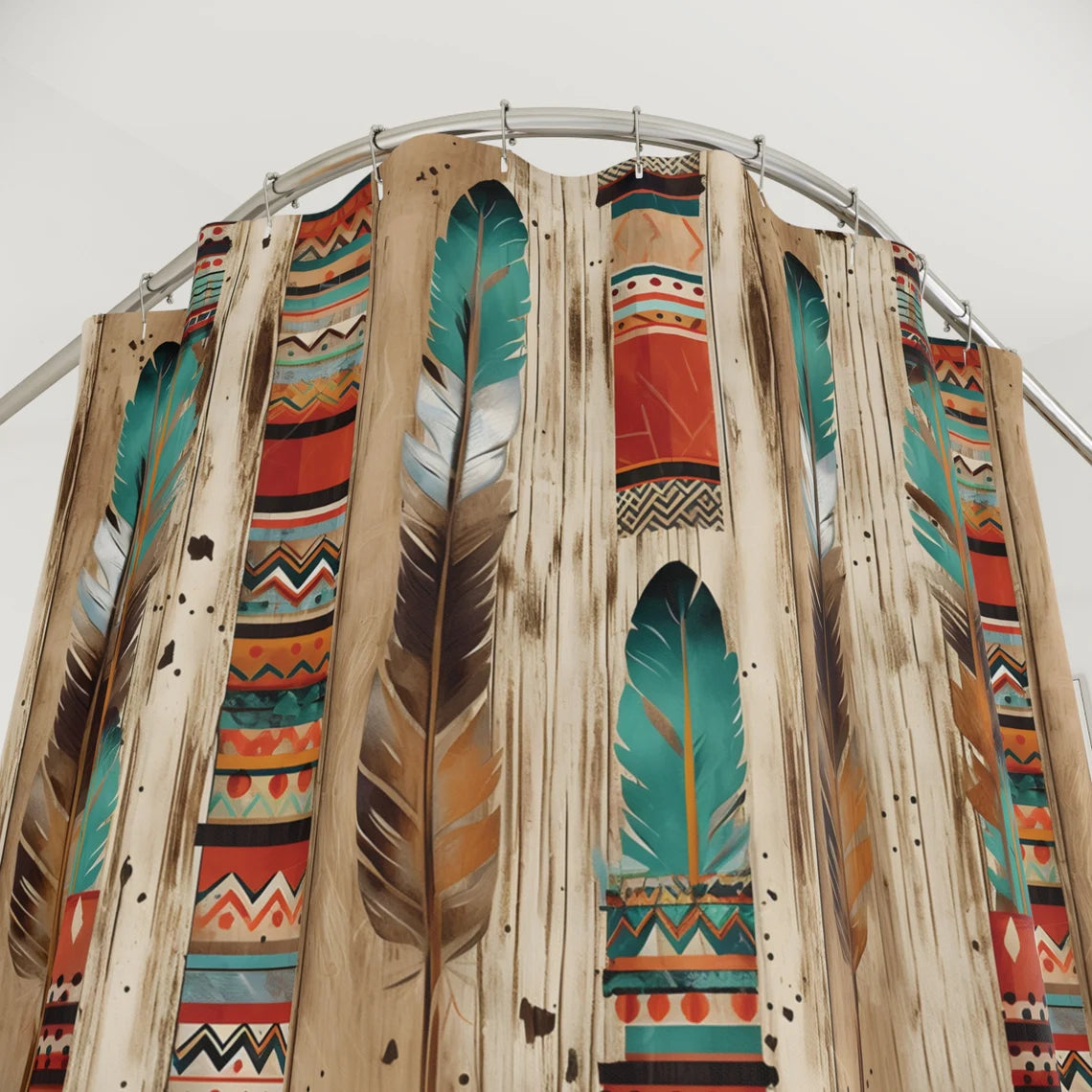 Boho Feathers Aztec Print Western Decor Shower Curtain