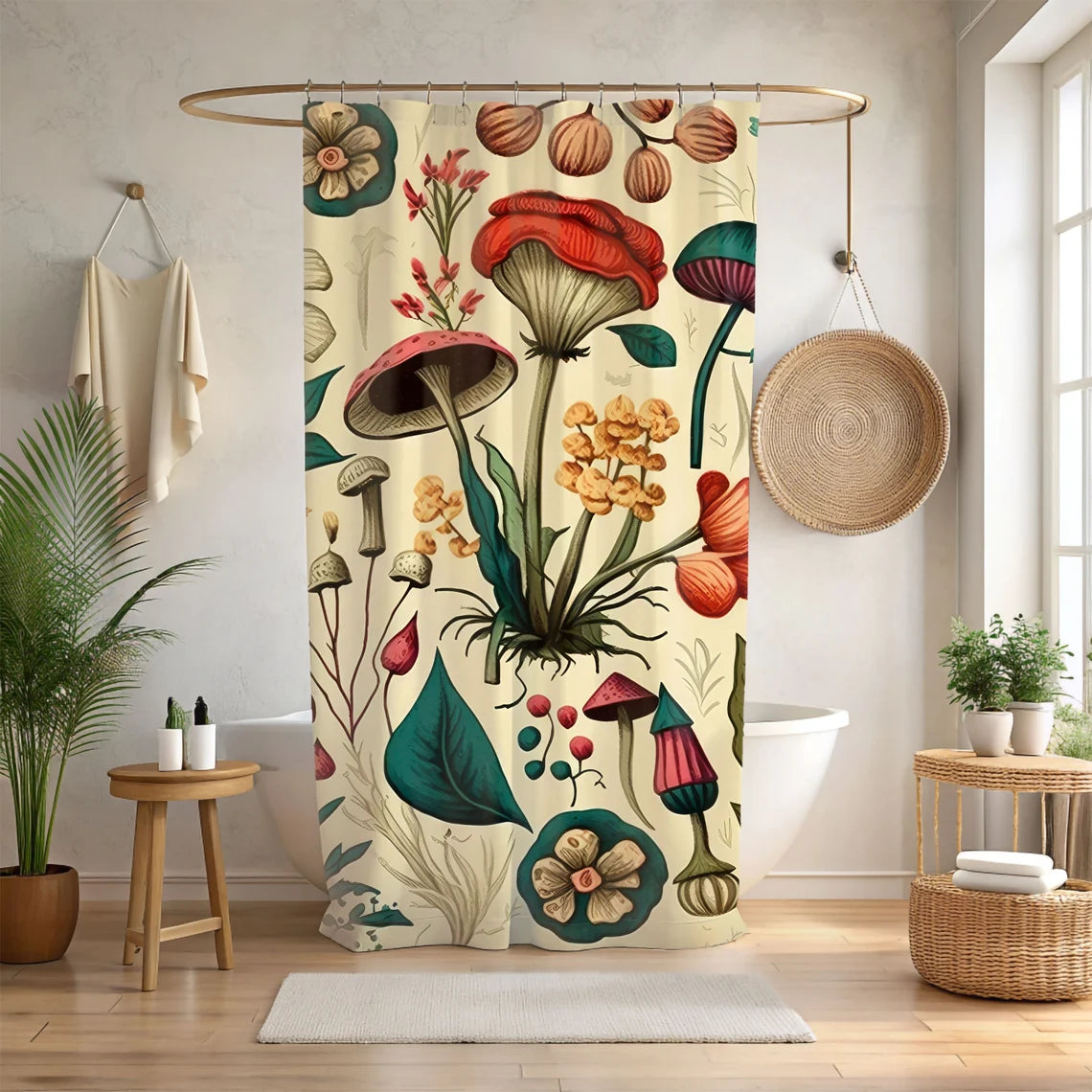 Whimsical Vintage Botanicals Mushroom Shower Curtain