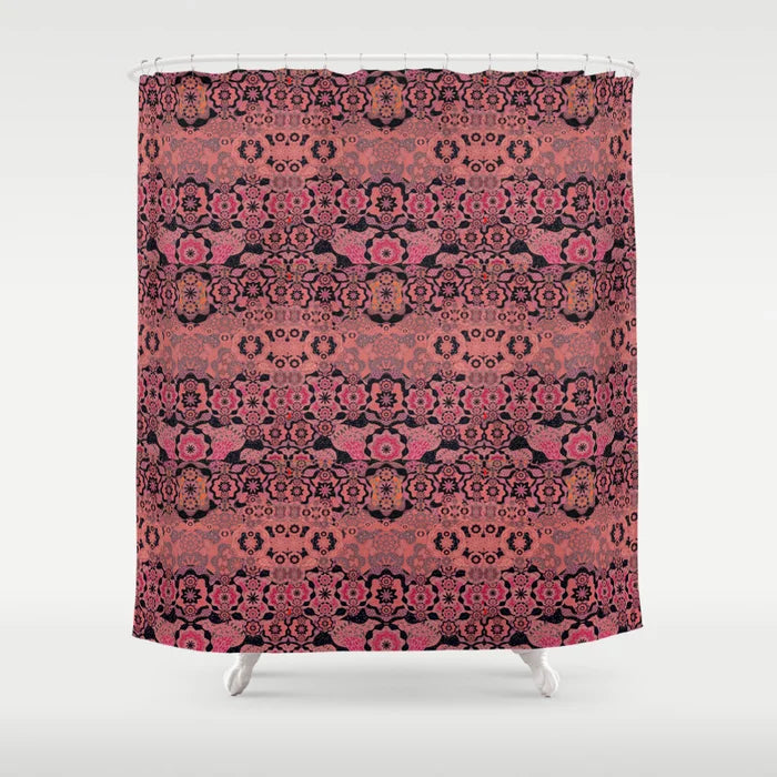 Pink Boho Sultry Lace Textile Shower Curtain