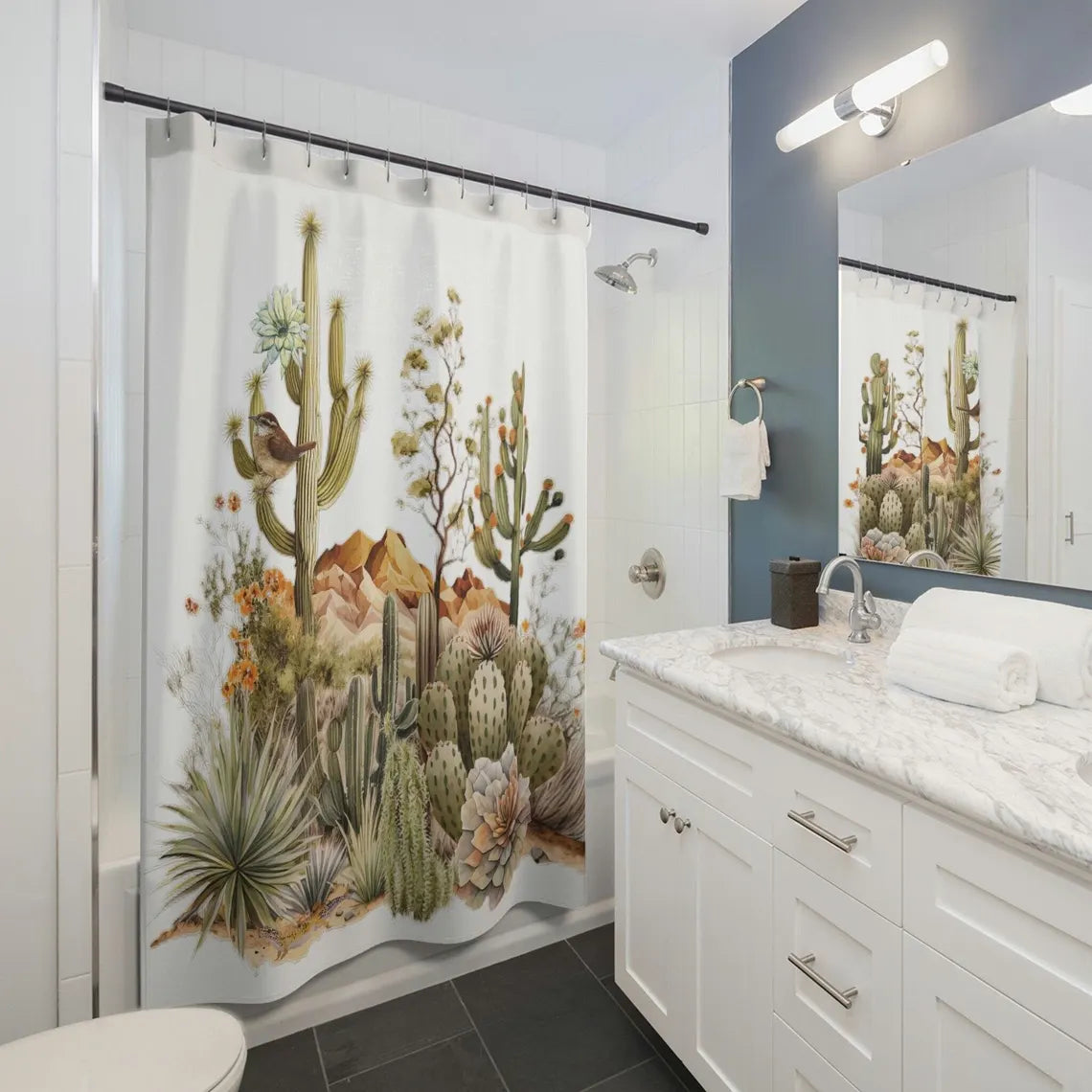 Cactus Saguaro Desert Landscape Botanical Bloom Shower Curtain