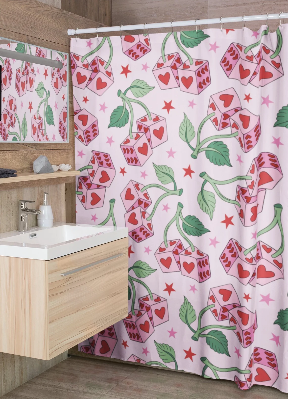 Cherry Dice Groovy Funky Retro Shower Curtain