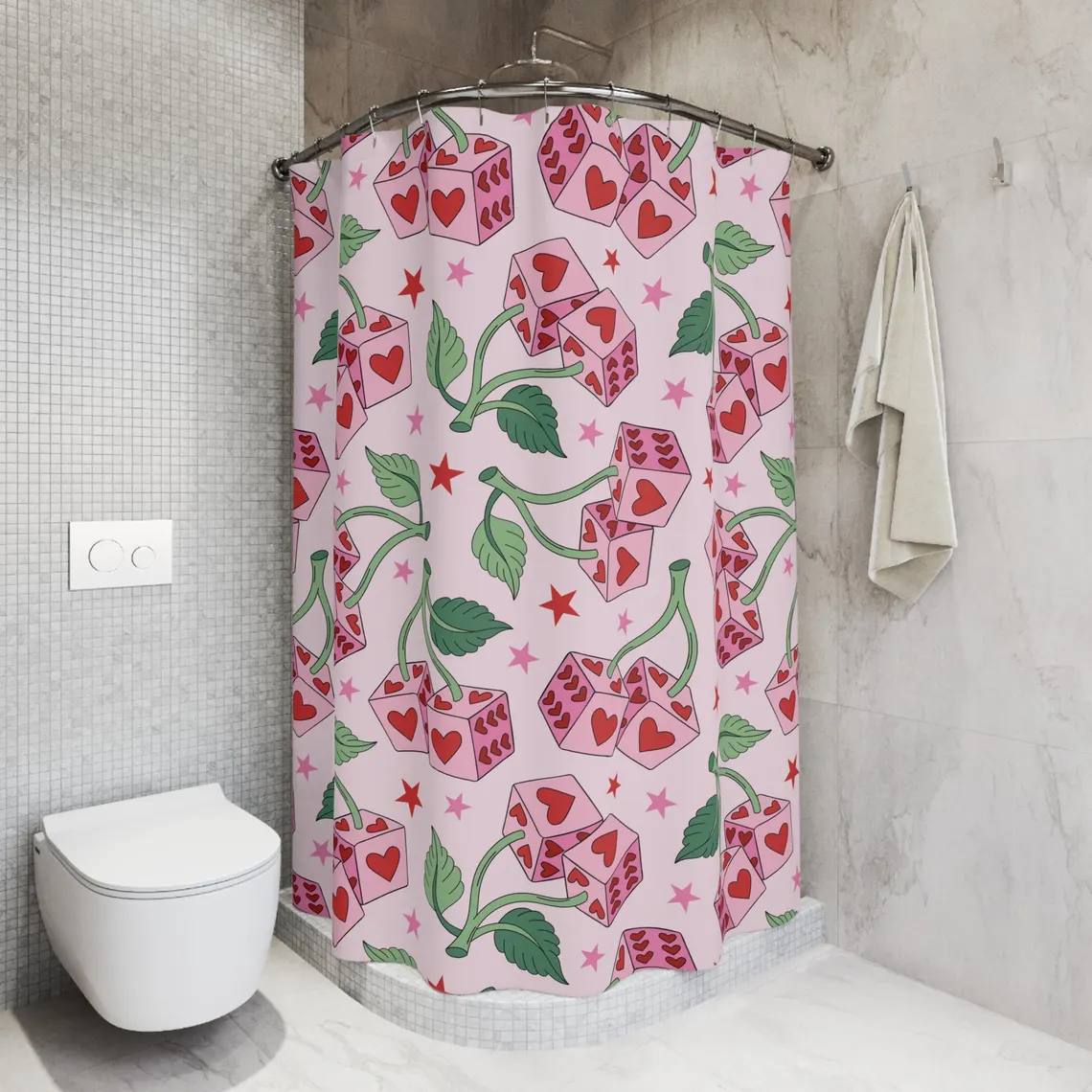 Cherry Dice Groovy Funky Retro Shower Curtain