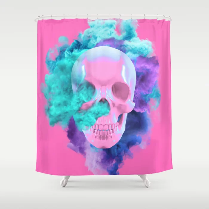 Colored Smoking Skull Shower Curtain