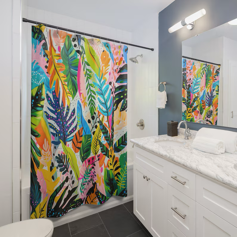 Colorful Botanical Bright Floral Shower Curtain
