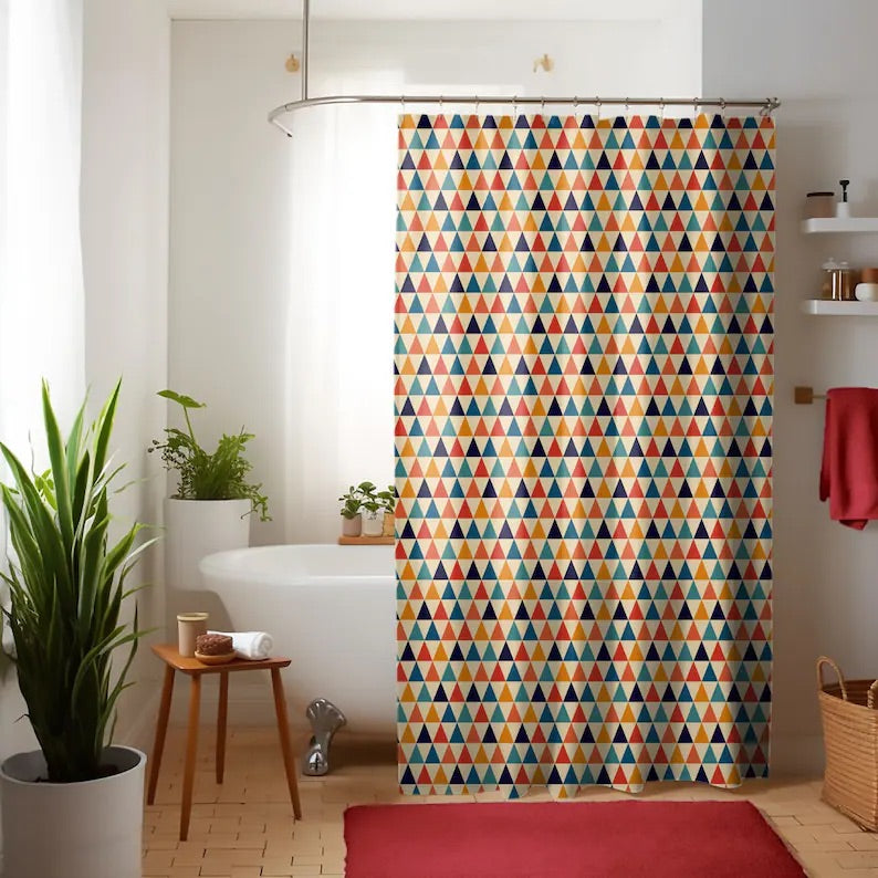 Colorful Triangle Pattern Geometrical Shapes Shower Curtain