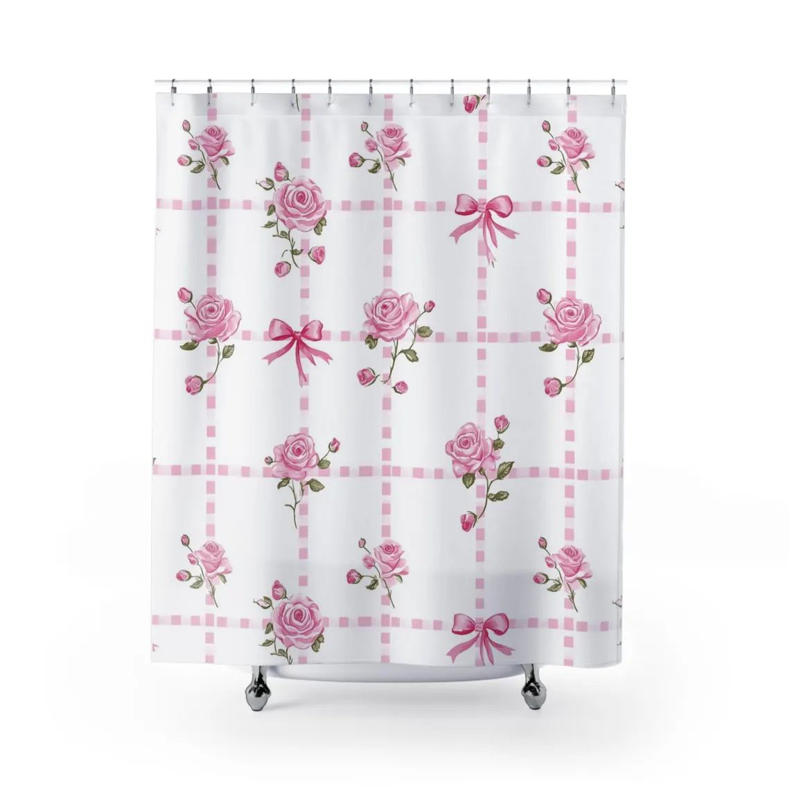 Coquette Pink Bow Roses Floral Shower Curtain
