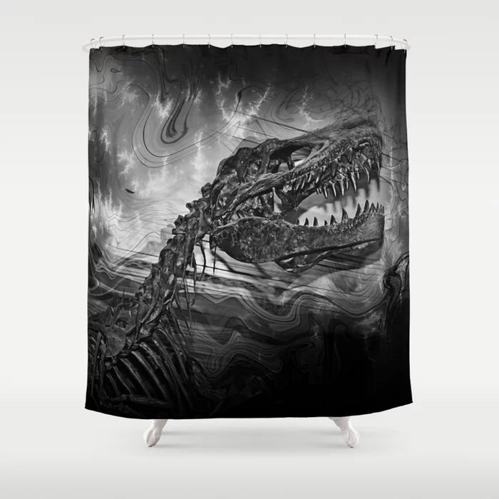 Dinosaur Skeleton Black & White Jurassic Shower Curtain