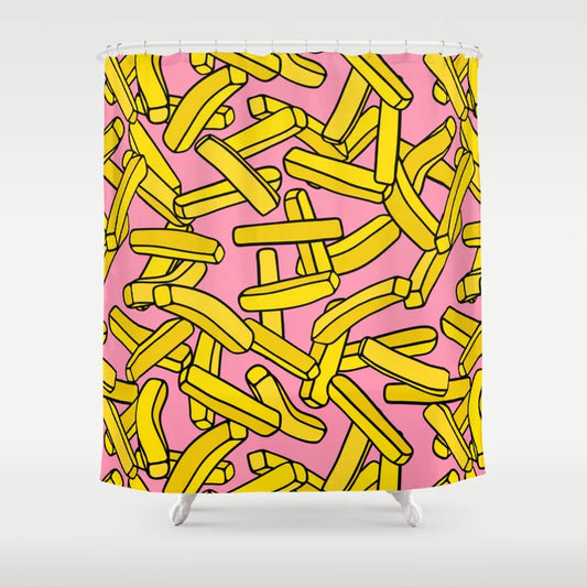 3D French Fries on Pink Shower Curtain