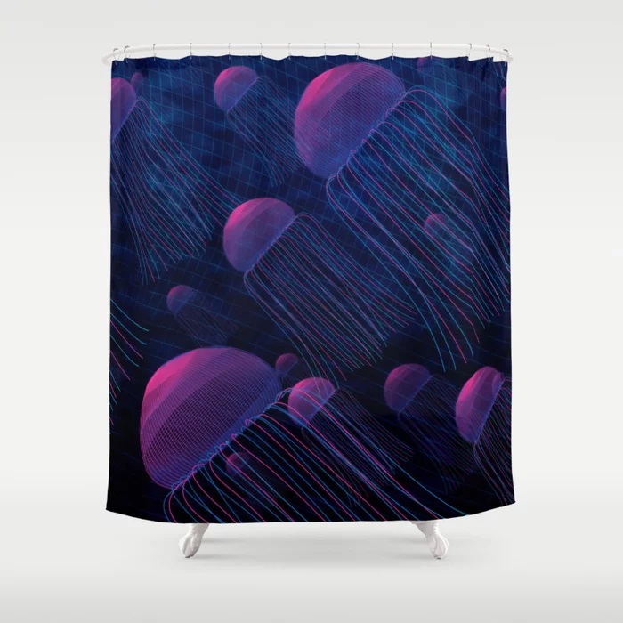 Grid JellyFish Deep Sea Shower Curtain