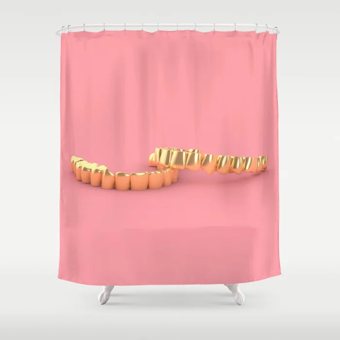 Gold Grillz Pink Print Shower Curtain