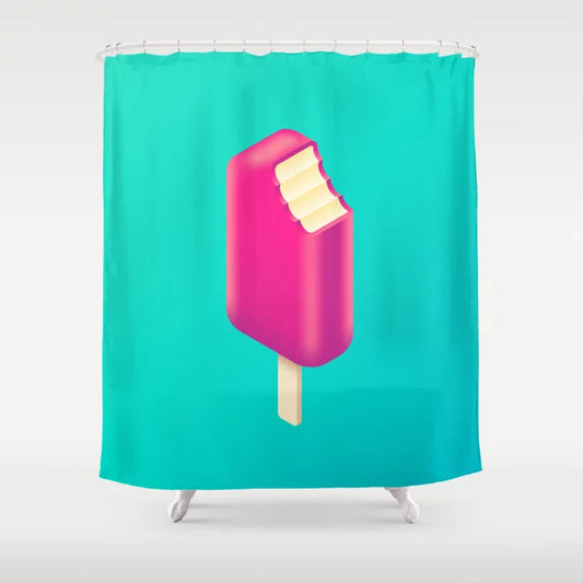 3D Ice Cream Stick Isometric Pink Raspberry Burst Shower Curtain