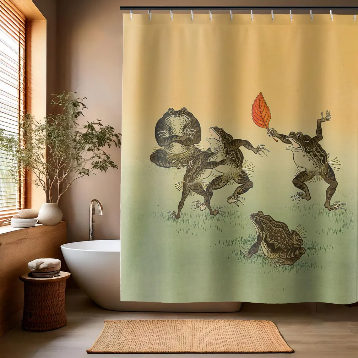 Japanese Koson Ohara’s Frogs Sumo Wrestling Shower Curtain