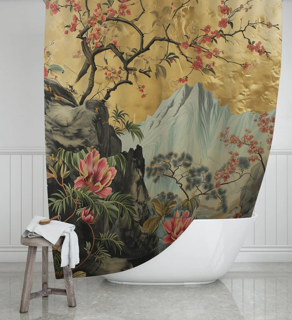 Lotus Bloom Floral Mountain Escape Shower Curtain