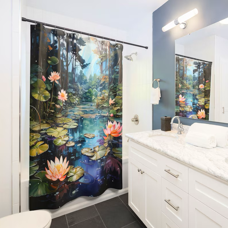 Lotus Flower Lily Pond Shower Curtain