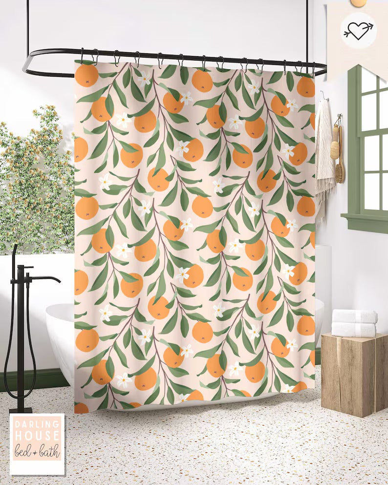 Orange Blossom Boho Vintage Bathroom Shower Curtain