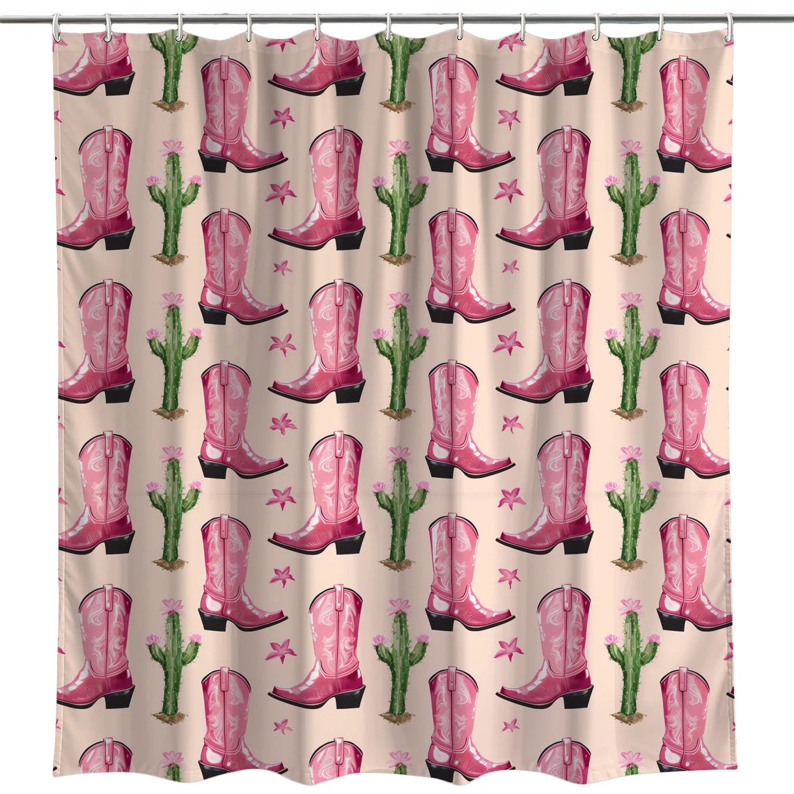 Pink Cowgirl Boots and Cactus Shower Curtain