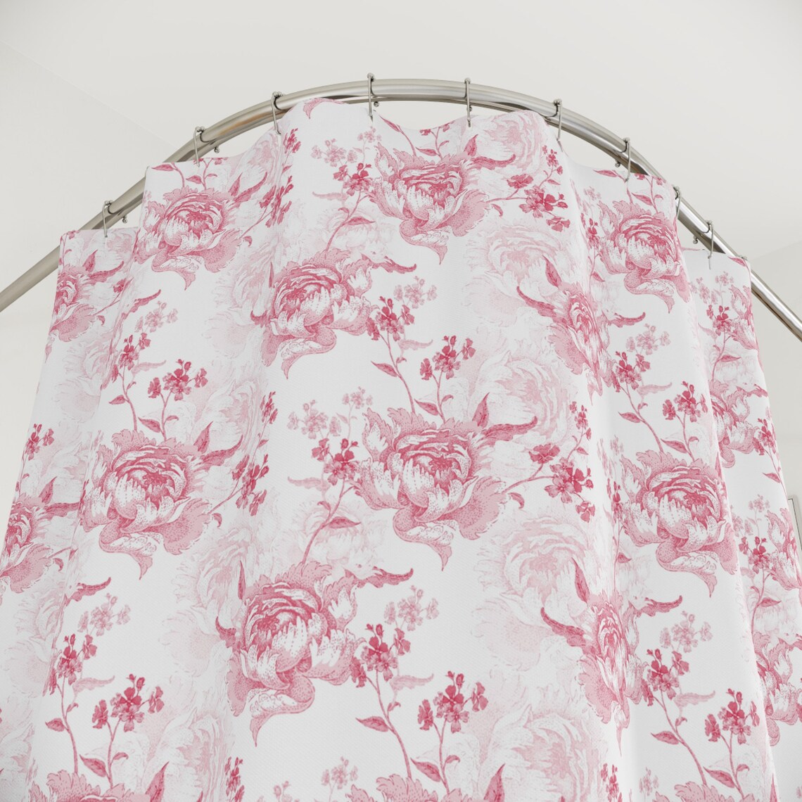 Pink Rose Floral Toile Shower Curtain