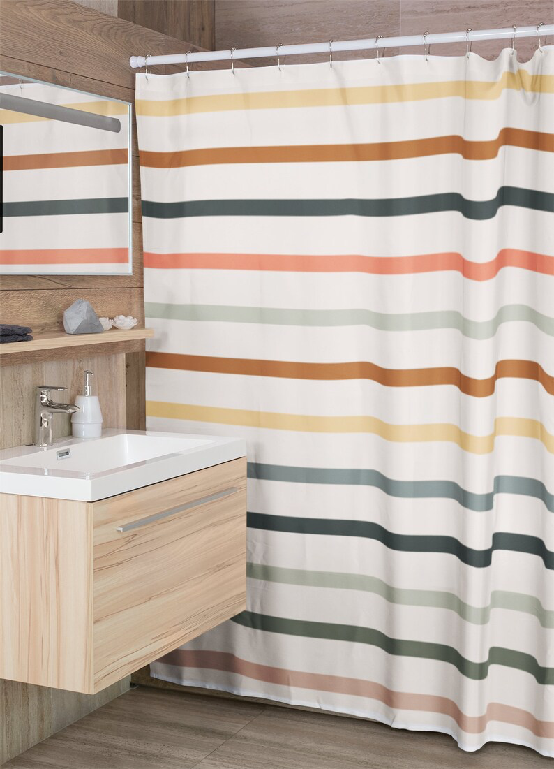Retro Aztec Print Modern Boho Simple Stripe Shower Curtain