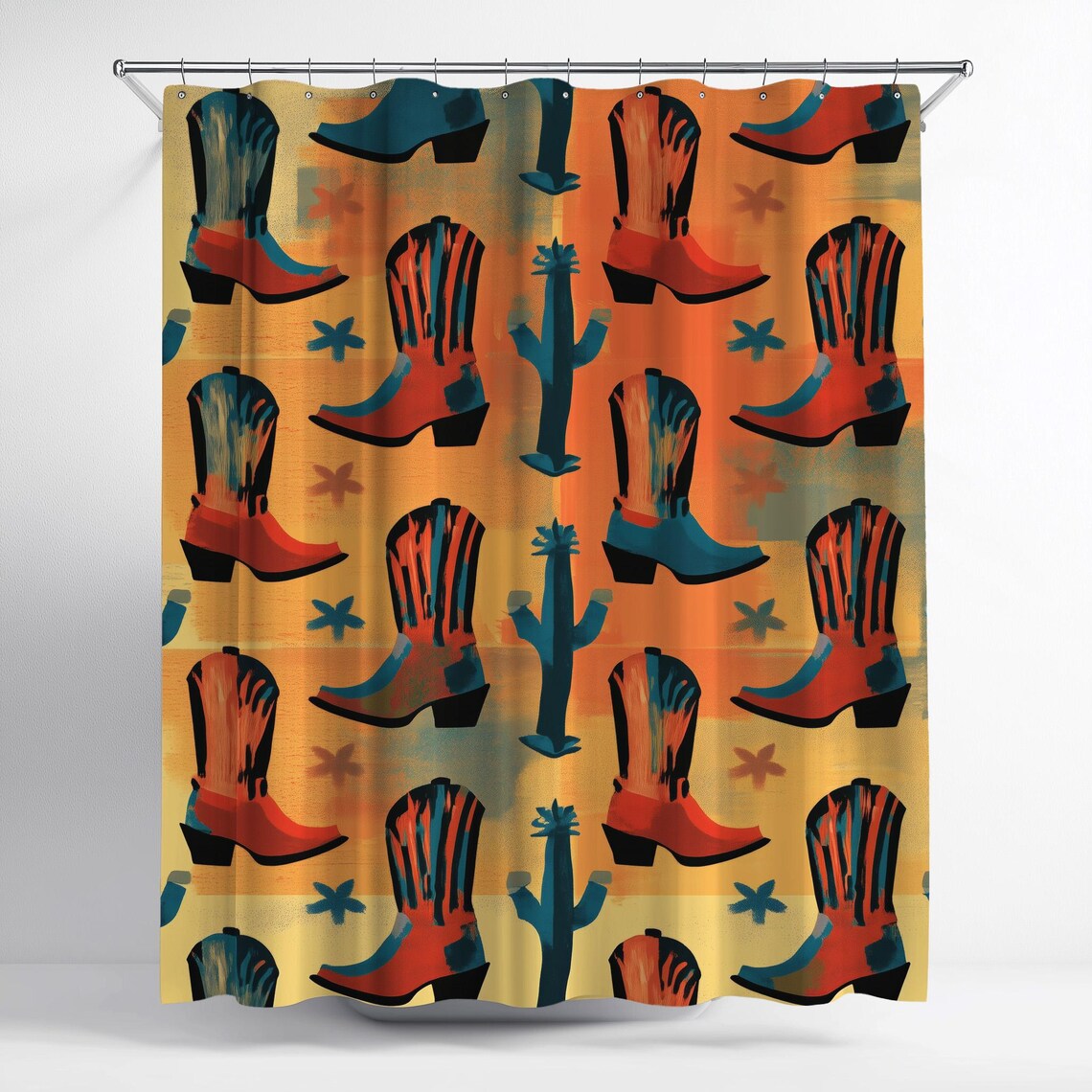 Vintage Rustic Western Cowboy Boots Shower Curtain
