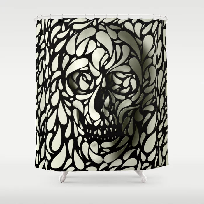 Skull Black & White Flower Petal Shower Curtain