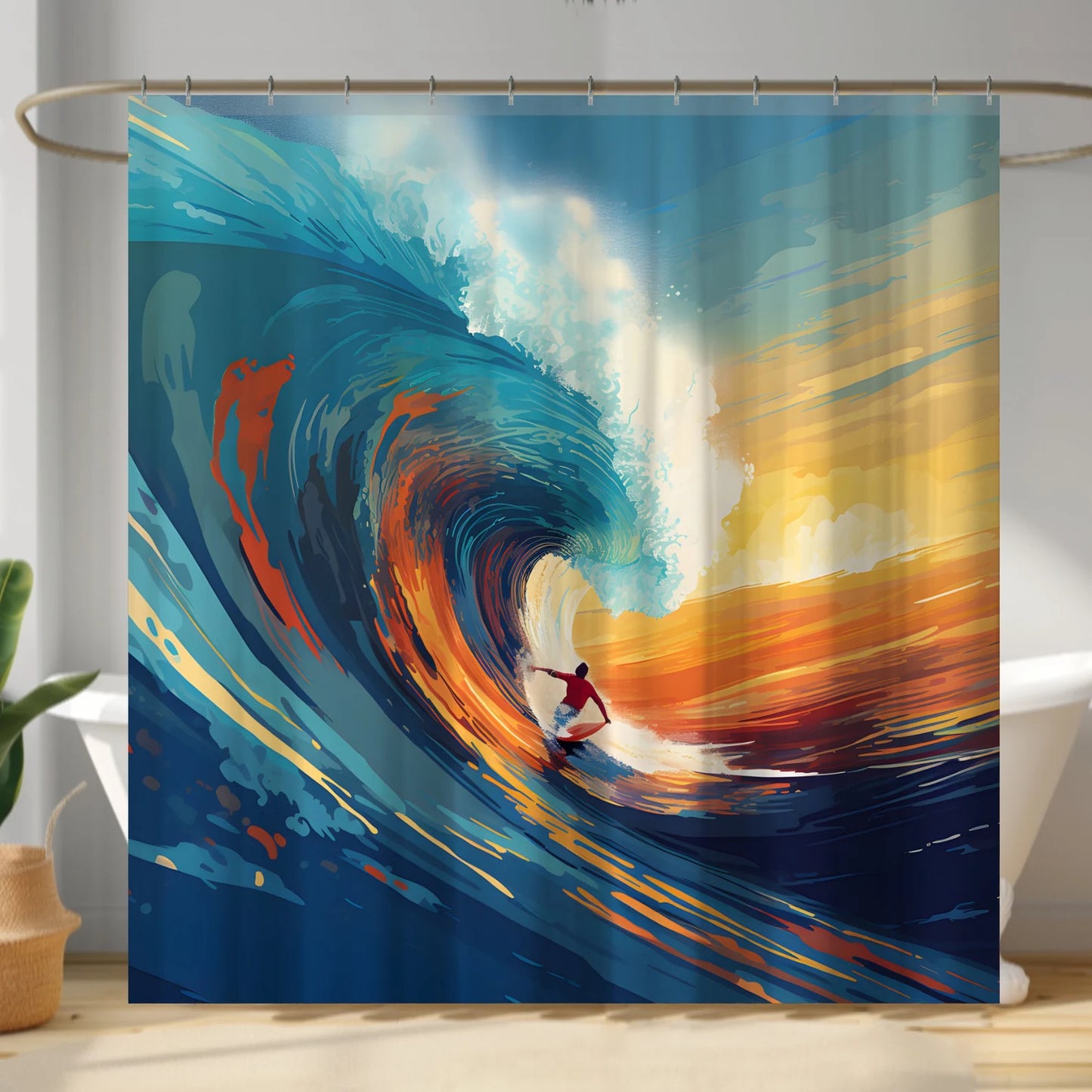 Surfing the Monster Wave Ocean Vibe Shower Curtain