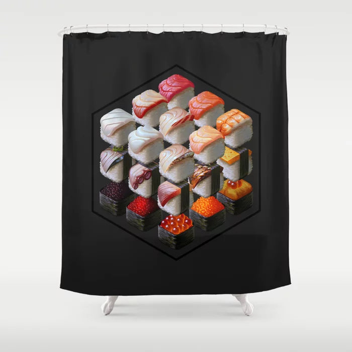 Fresh Sushi Cubed Foodie Shower Curtain