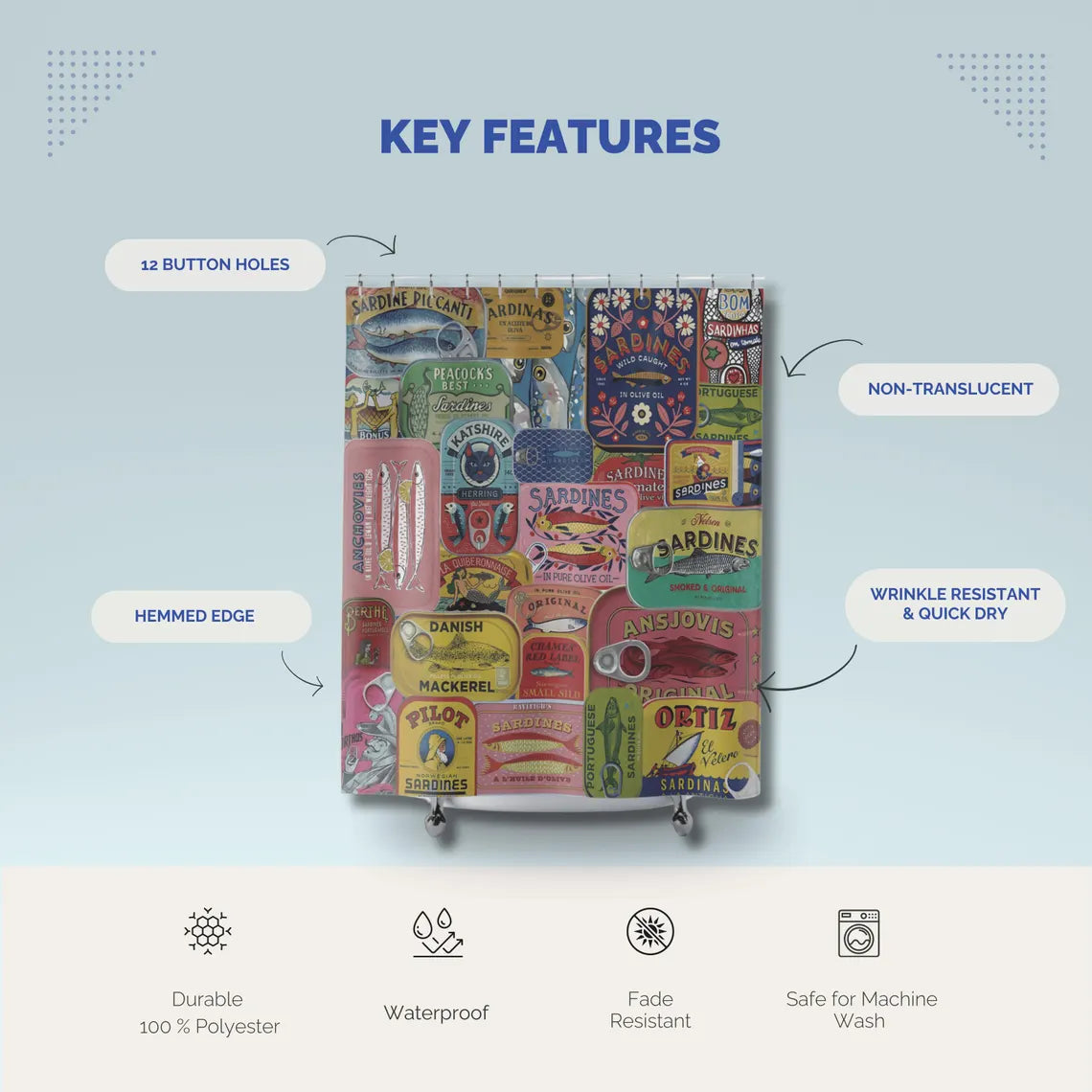 Tinned Fish Sardine Cans Shower Curtain