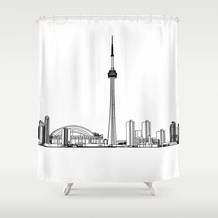 Toronto Skyline - Black on White Shower Curtain
