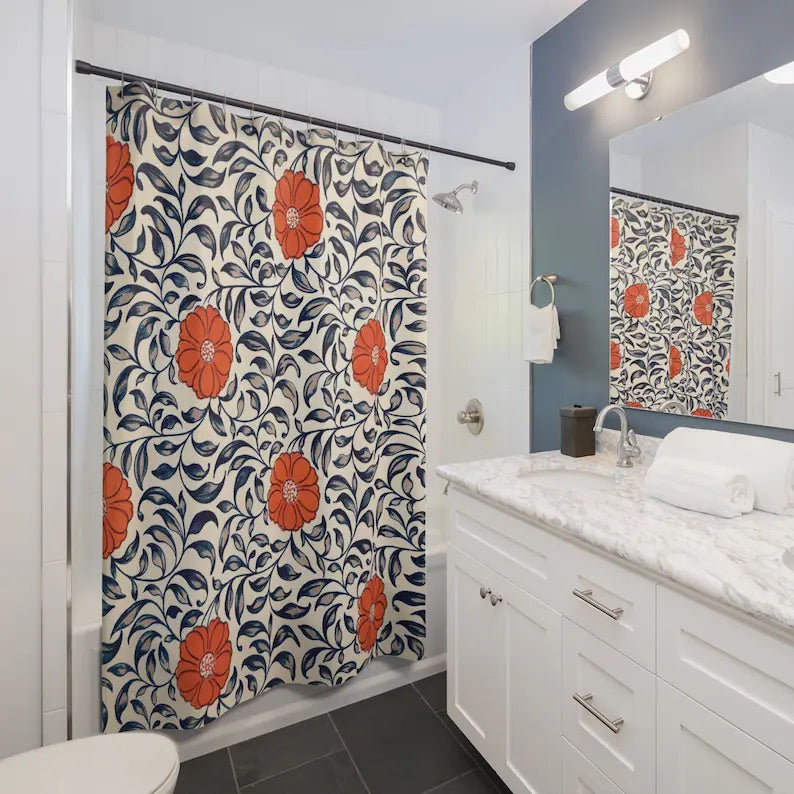 Vintage Orange Floral Shower Curtain