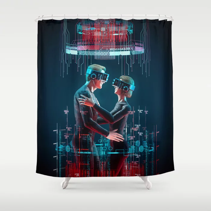 Virtual Lovers Futuristic Shower Curtain