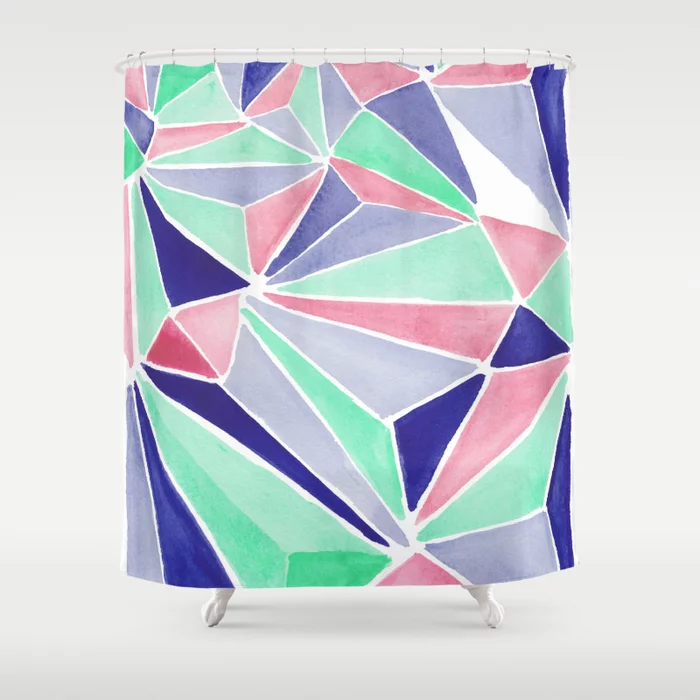 Watercolor Mint Triangles Shower Curtain
