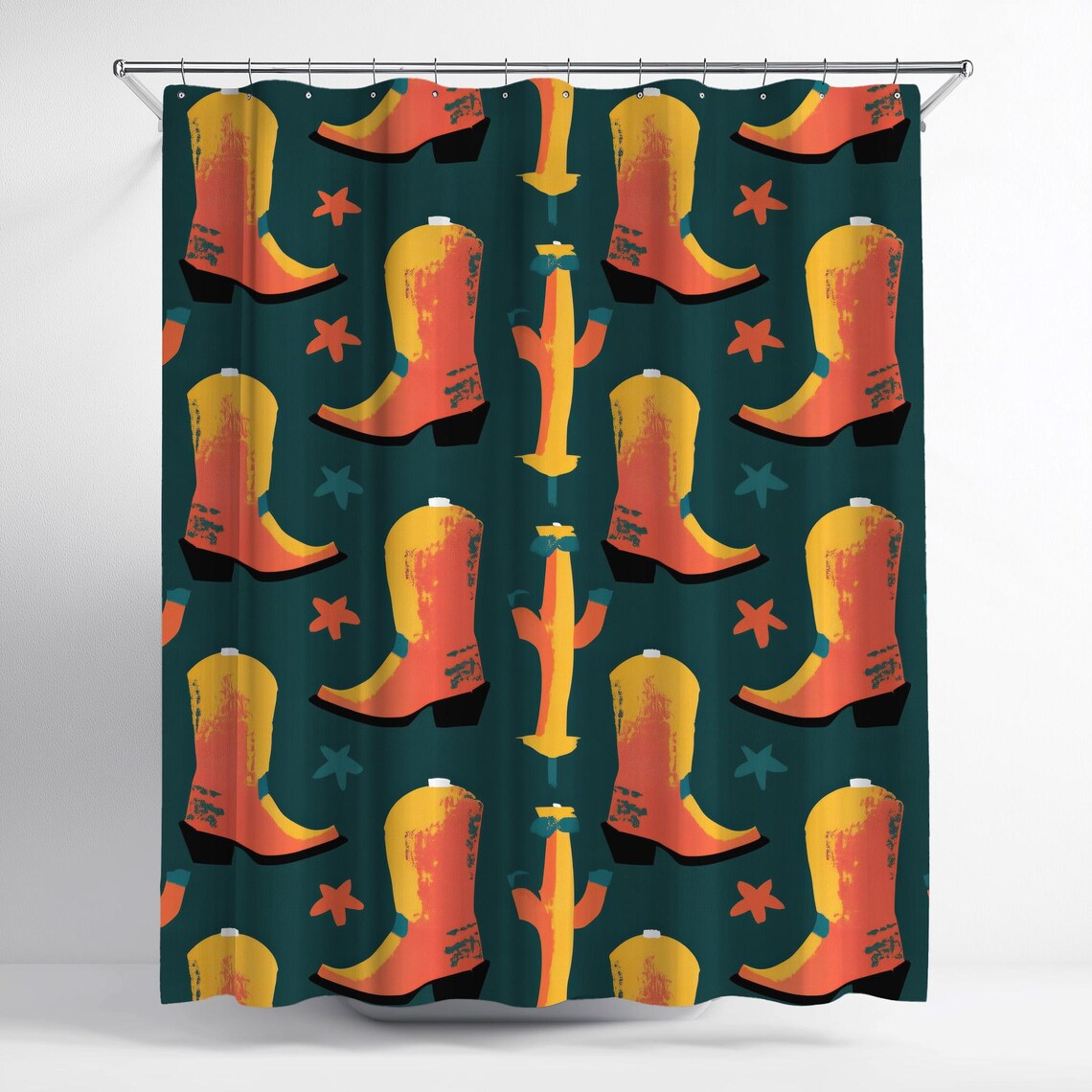 Western Boots Boho Rustic Shower Curtain