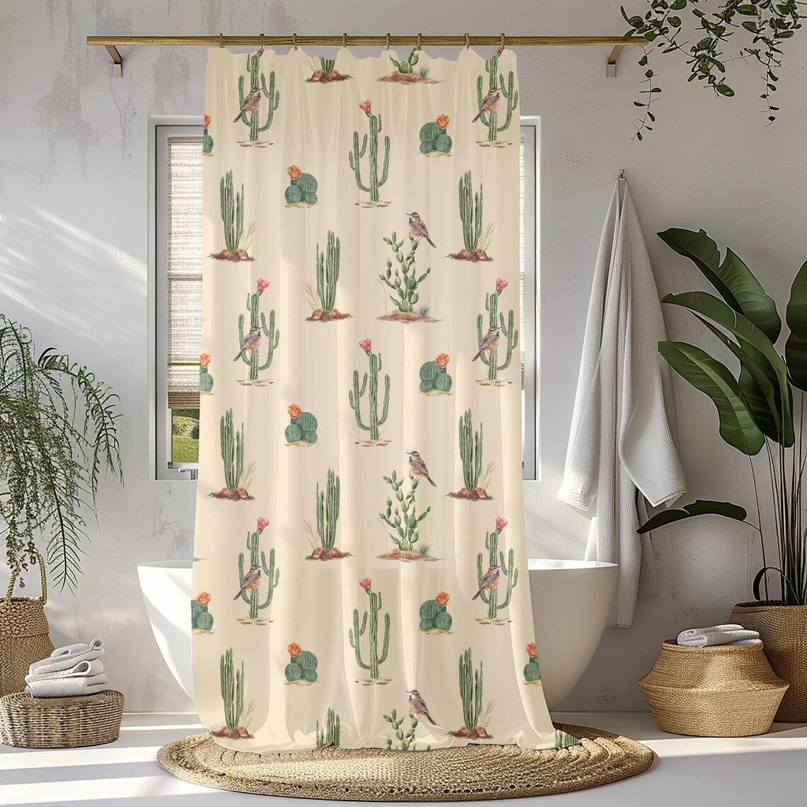 Western Cactus Wild West Boho Shower Curtain