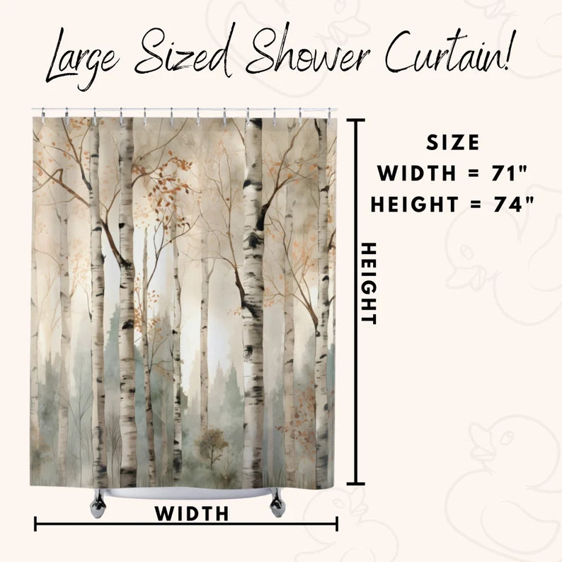 White Aspen Shower Curtain Forest Bathroom Decor