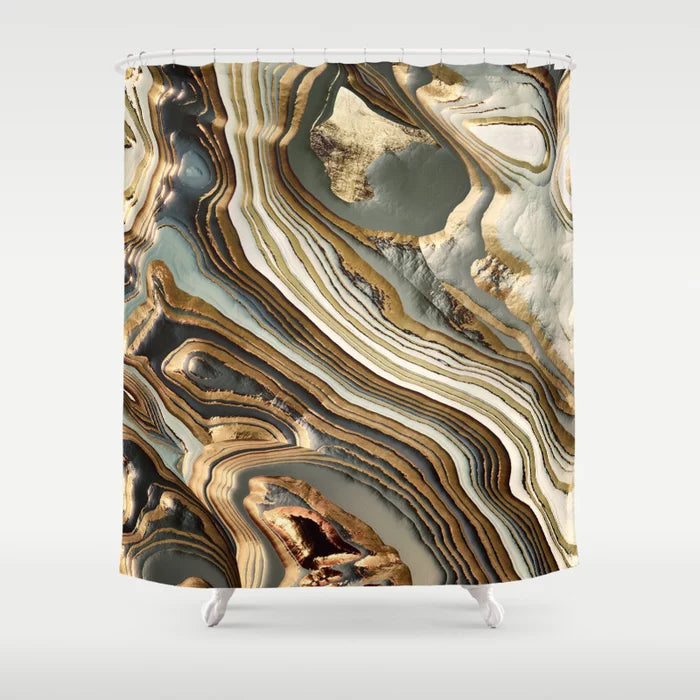 White Gold Agate Stone Abstract Shower Curtain