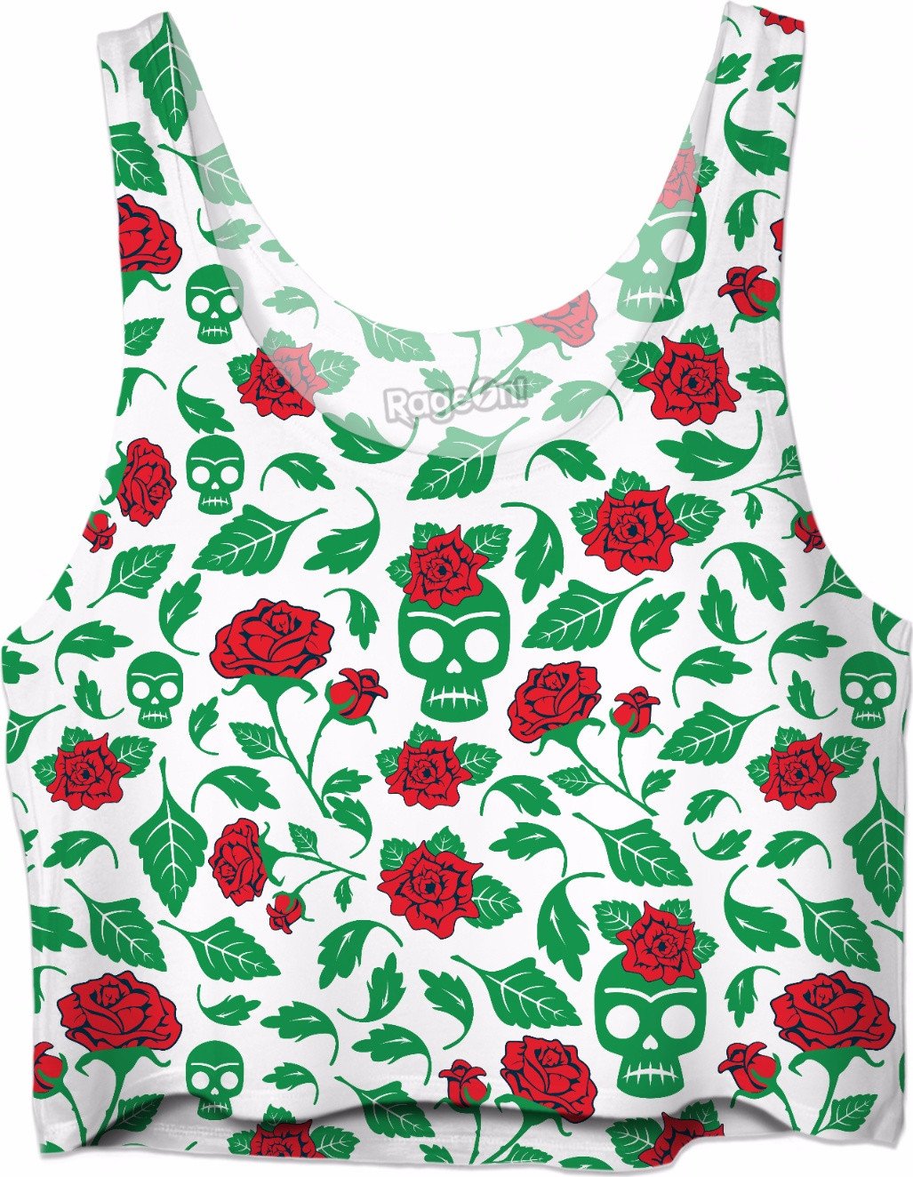 Frida Kahlo Skulls & Roses Pattern Crop Top