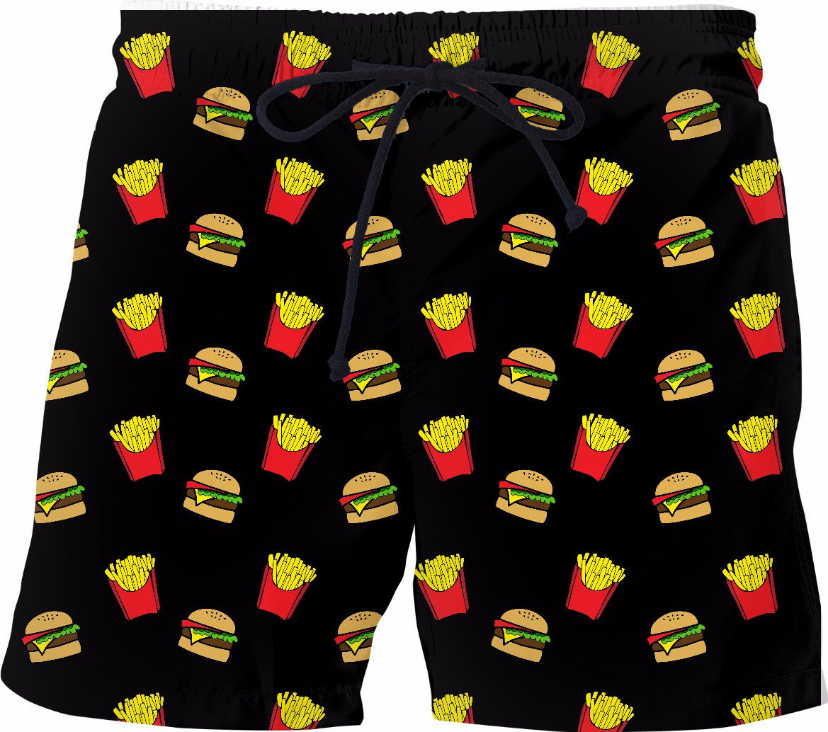 Burger & Fries Black Swim Shorts