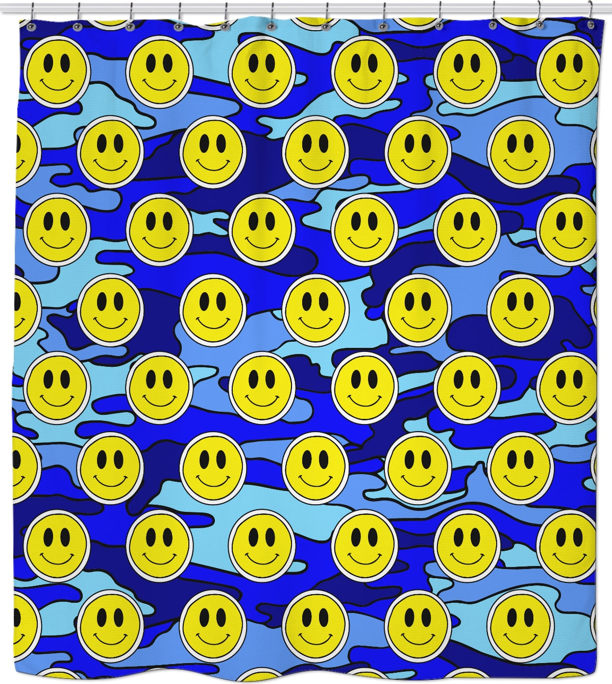 Smiley Face Emoji Blue Camo Shower Curtain