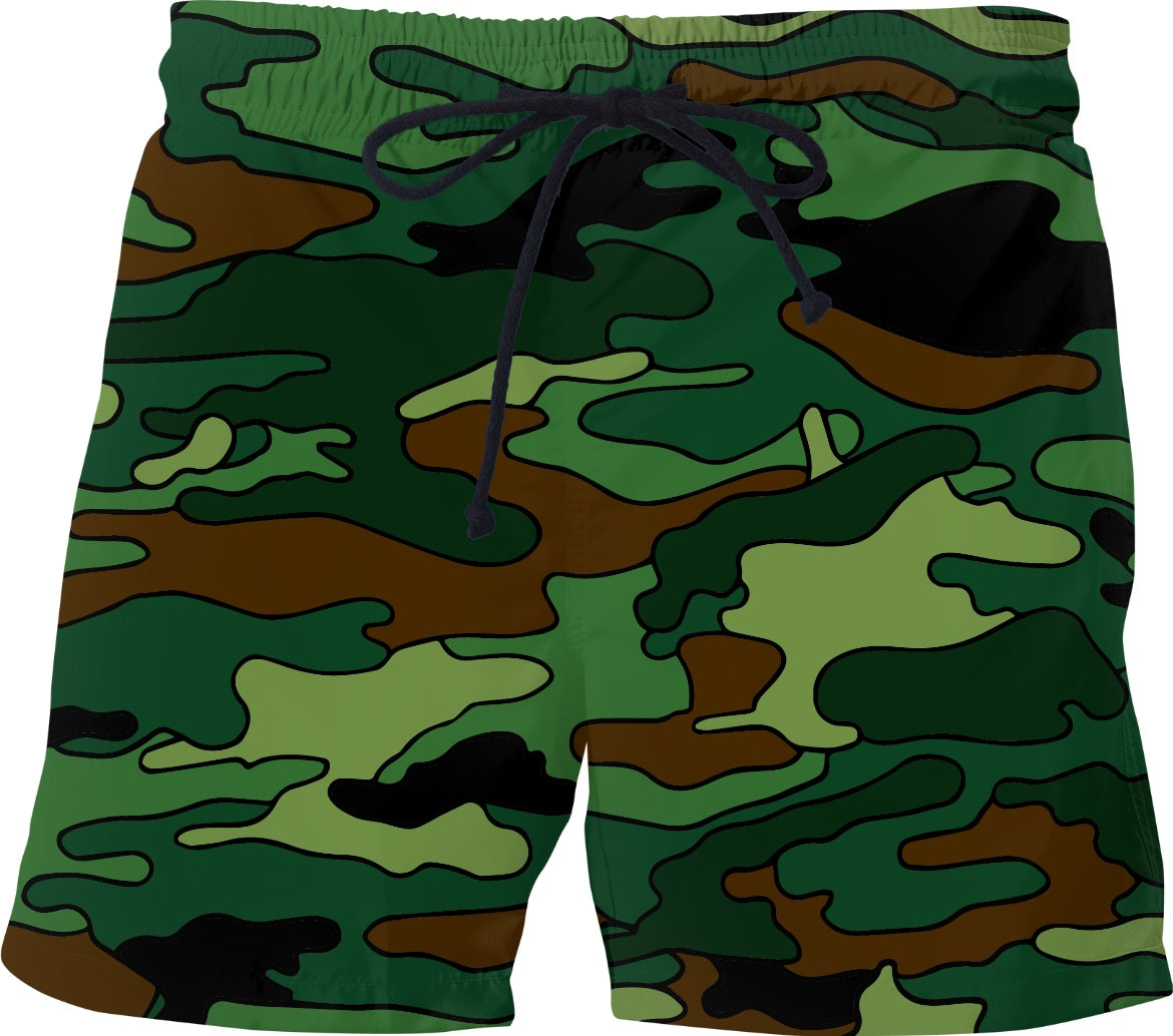 Green & Brown Camouflage Swim Shorts