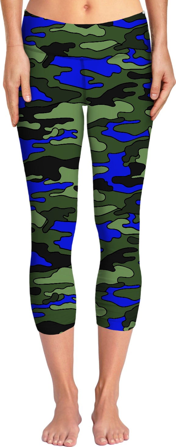 Green, Blue, Black Camo Yoga Pants