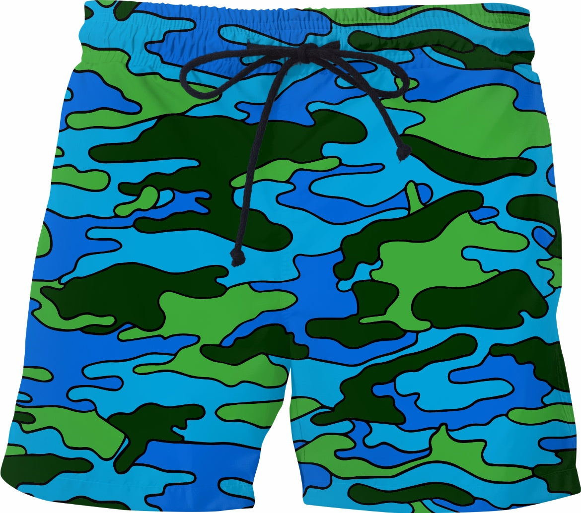 Green & Blue Camo Swim Shorts