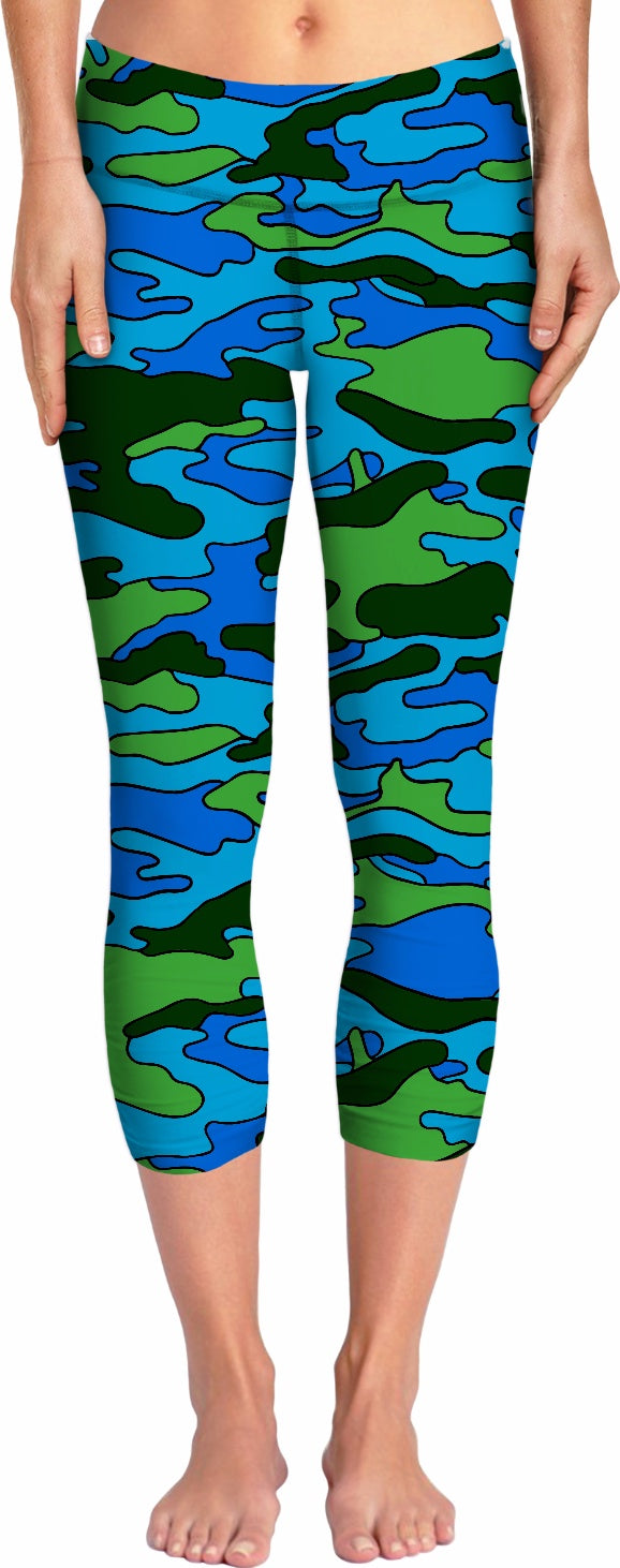 Blue and Green Camo Yoga Pants