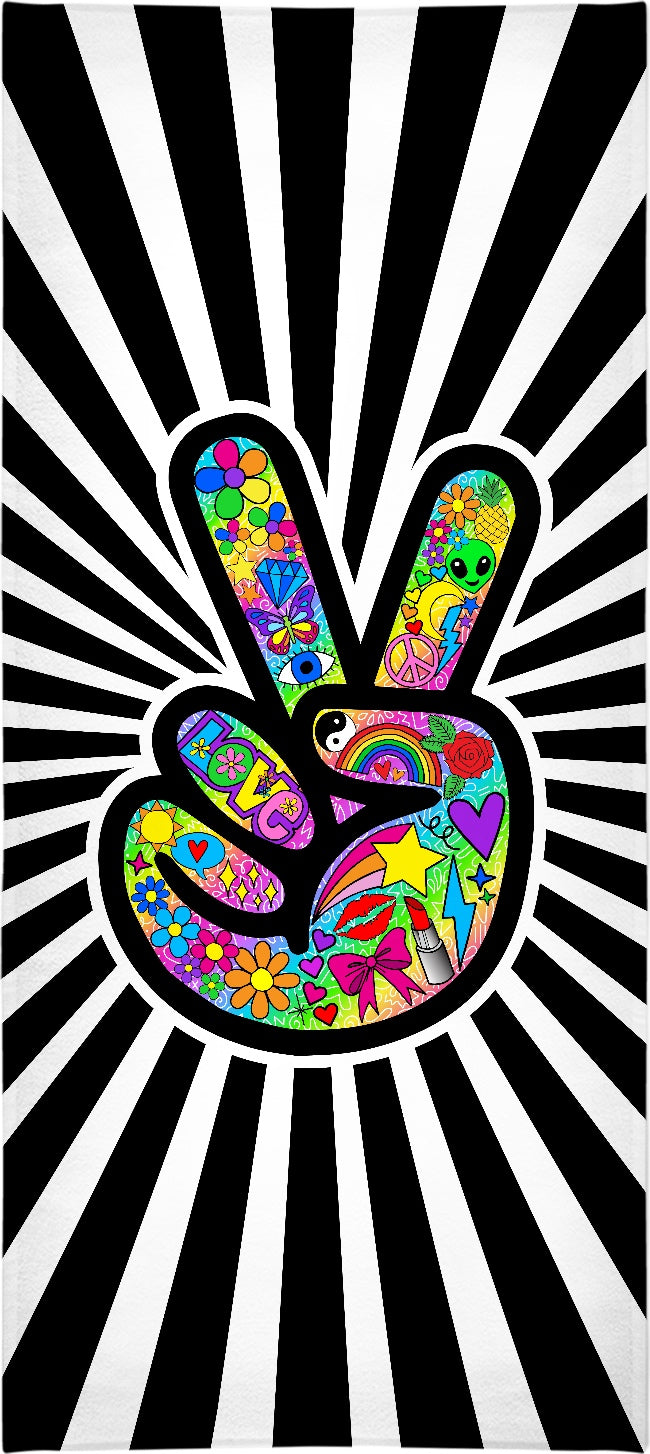 Funky Peace Sign Starburst Beach Towel