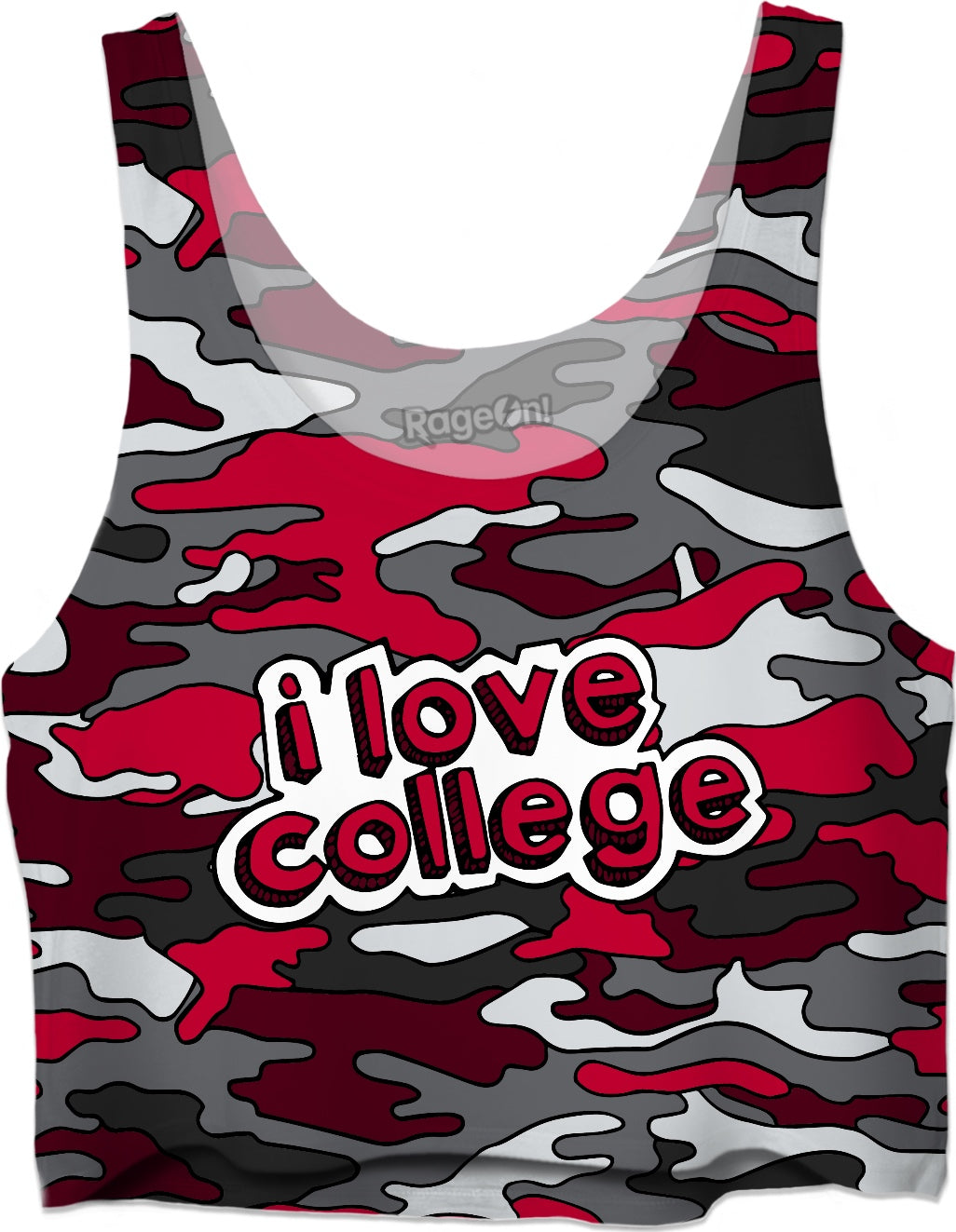 I Love College - Red & Grey Camo Crop Top