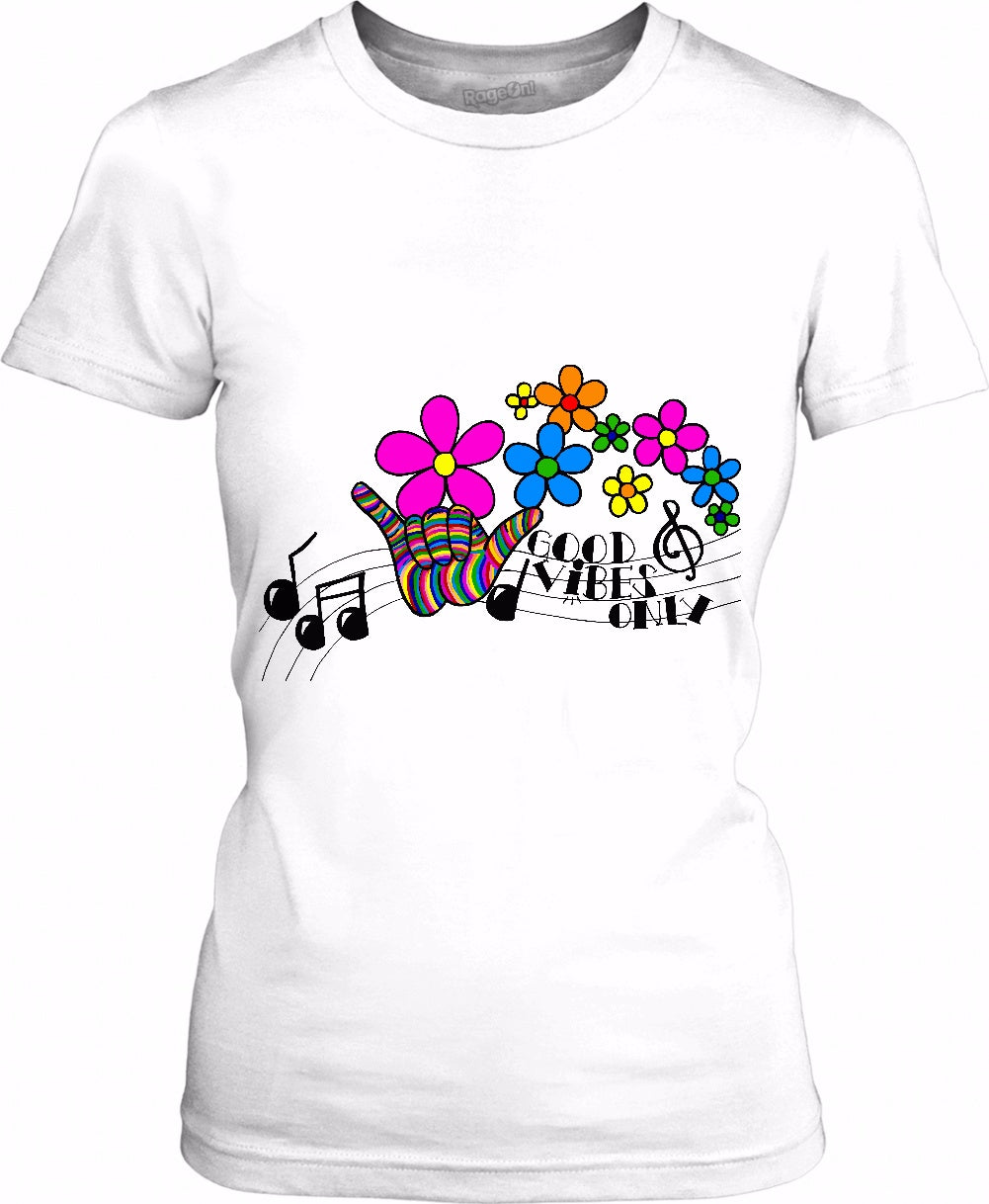Good Vibes Only Music Notes Womens T-Shirt