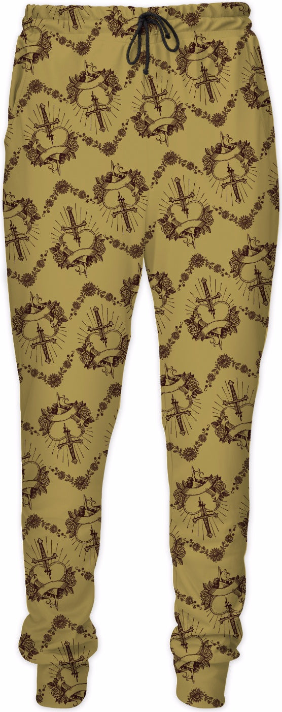 Gold Pierced Heart Pattern Joggers