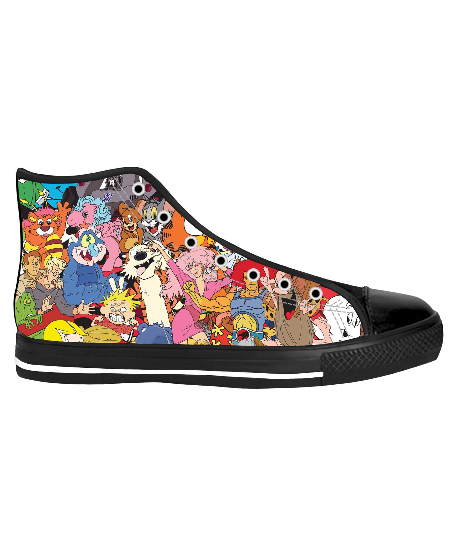 80's Cartoon Collage Black Sole High Top Shoes